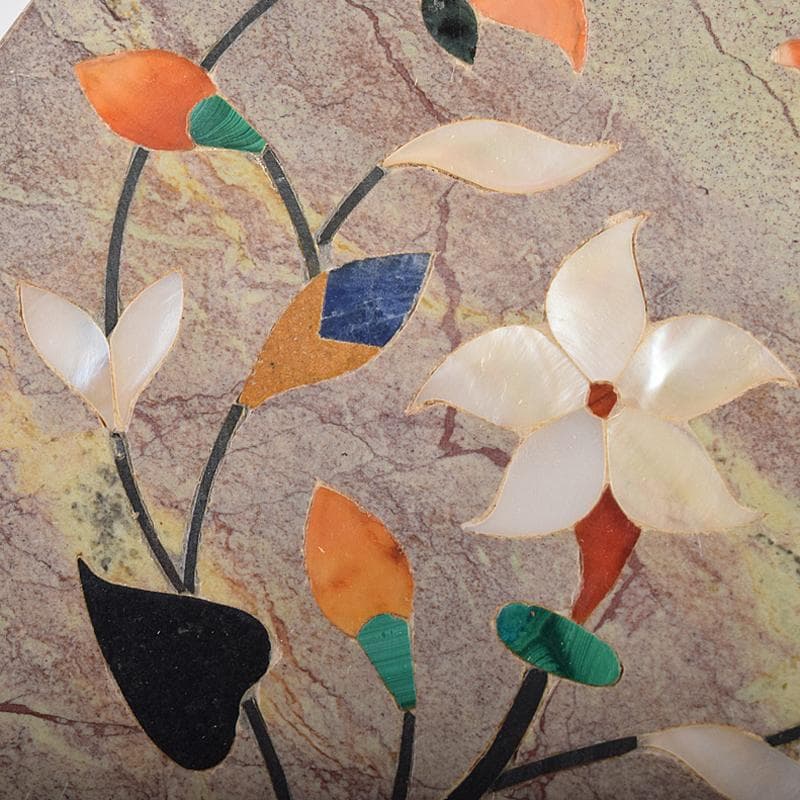 北印度産　玉石　インディアン・カラー・ストーン象嵌　飾箱　共箱　V　R8518