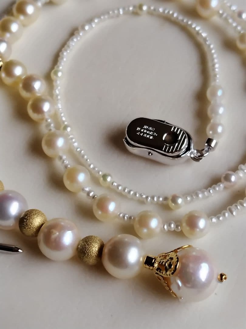 各種サイズ、アコヤ真珠と、あこや砂芥子パールの、Y字ネックレス