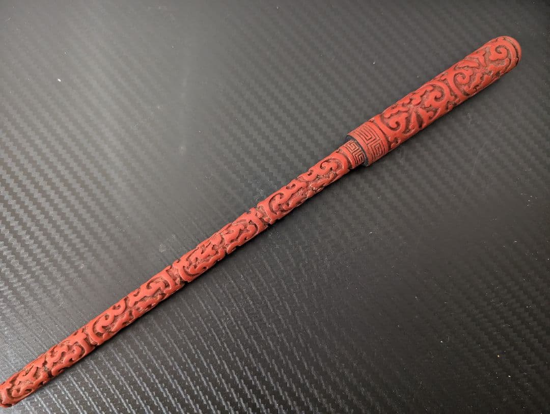 中国美術　漆　堆朱　書道筆　穂なし　全長約28cm