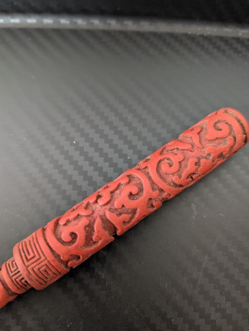 中国美術　漆　堆朱　書道筆　穂なし　全長約28cm