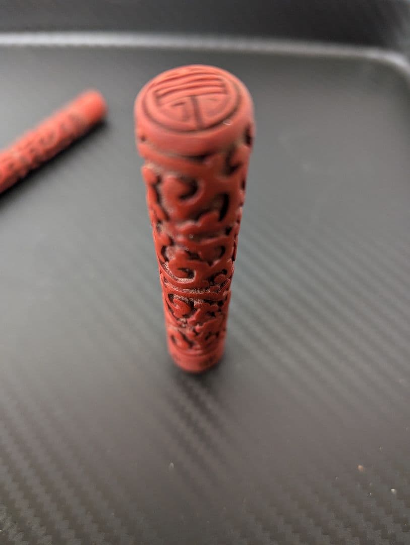 中国美術　漆　堆朱　書道筆　穂なし　全長約28cm