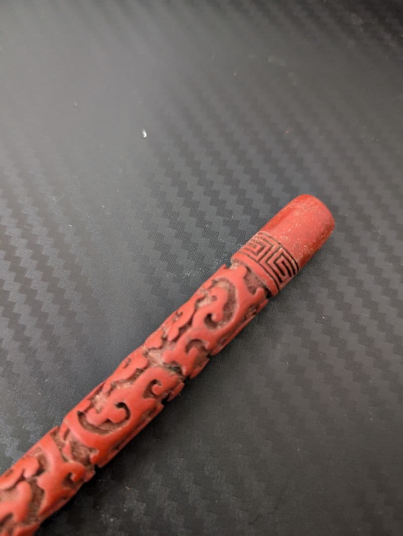 中国美術　漆　堆朱　書道筆　穂なし　全長約28cm