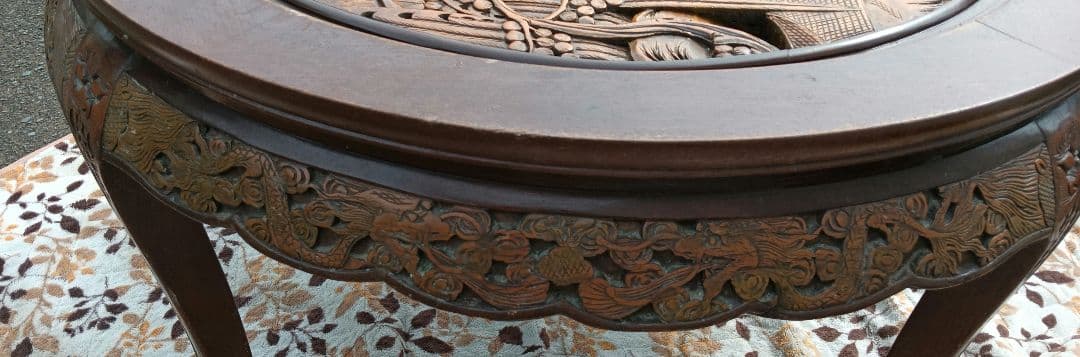 アンティーク彫刻家具 アジア 座卓 ちゃぶ台 猫脚 骨董