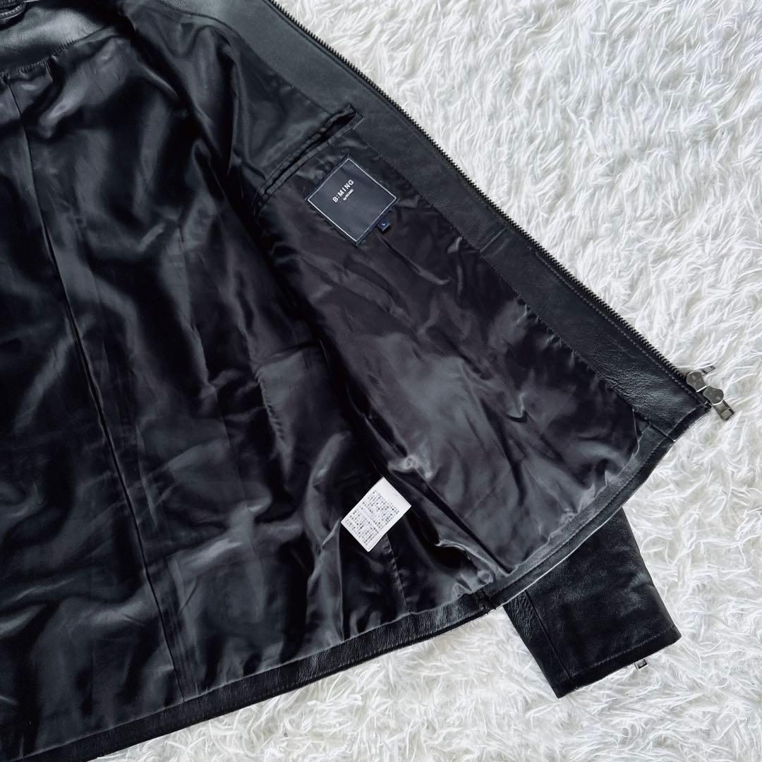 【B:MING by BEAMS】羊革 シングルライダース ブラック Lサイズ