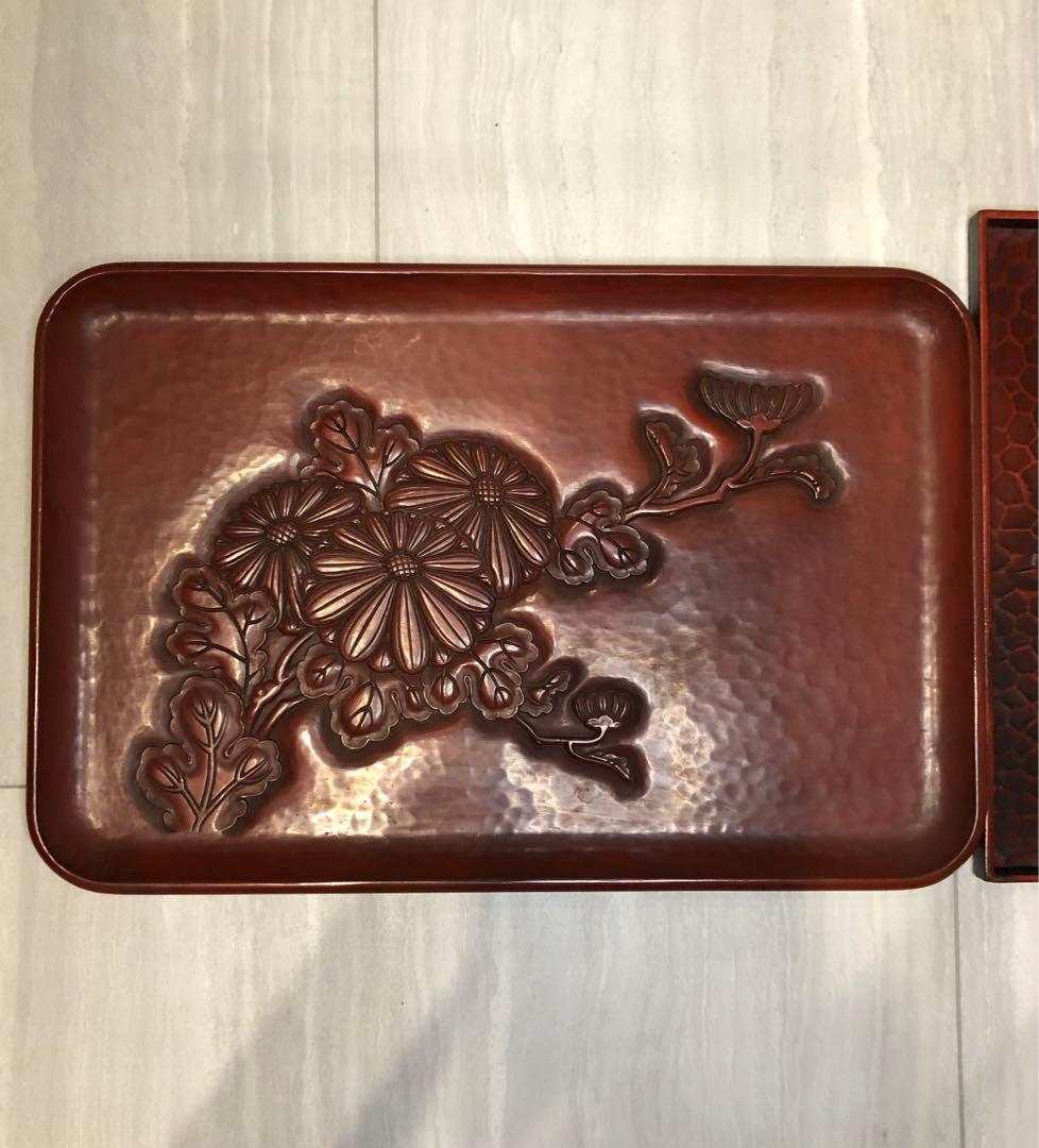 鎌倉彫　菊　竹　お盆　漆器　アンティーク