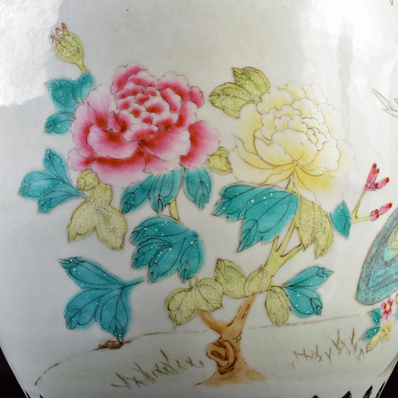 中国　中国景徳鎮制造款　粉彩　漢詩花鳥文　大鉢　F　R5829B
