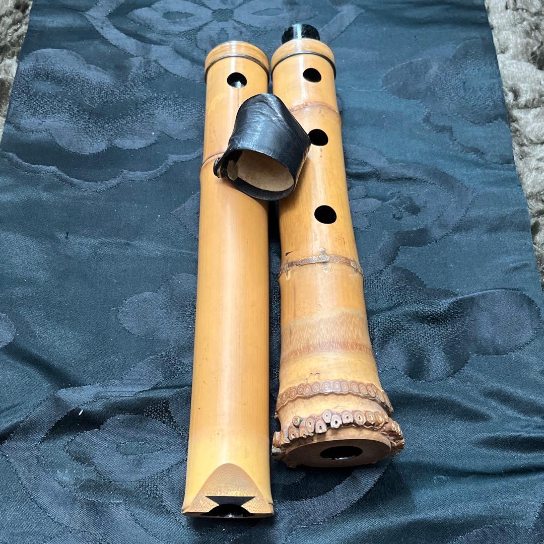 尺八 琴古流 在銘 一尺六寸管 籐巻 銀三線 【音出し確認済み】