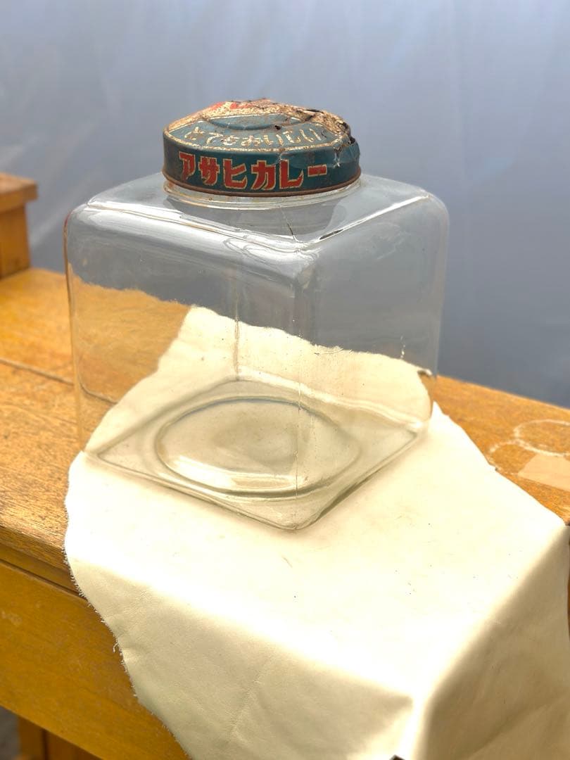 珍品？アサヒカレー ガラス瓶　瓶ホーロー蓋付き　オリエンタルカレー　販売用什器