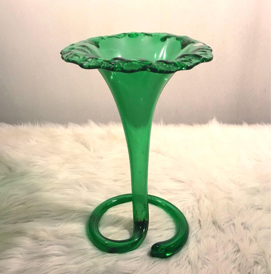 【 超希少品 】70's STIVER ITALY 大型 花瓶 クリスタル 緑
