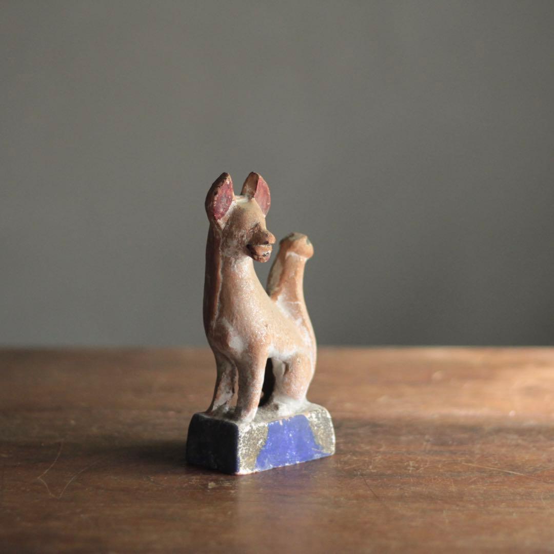 古い 土人形 お稲荷さん 彩色 古道具 アンティーク 古美術 オブジェ 狐