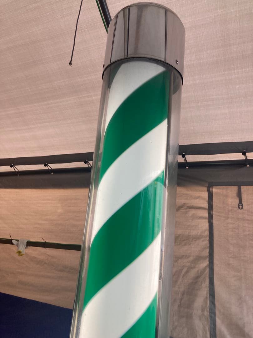 サインポール　理髪店回転灯 緑白　稼働品