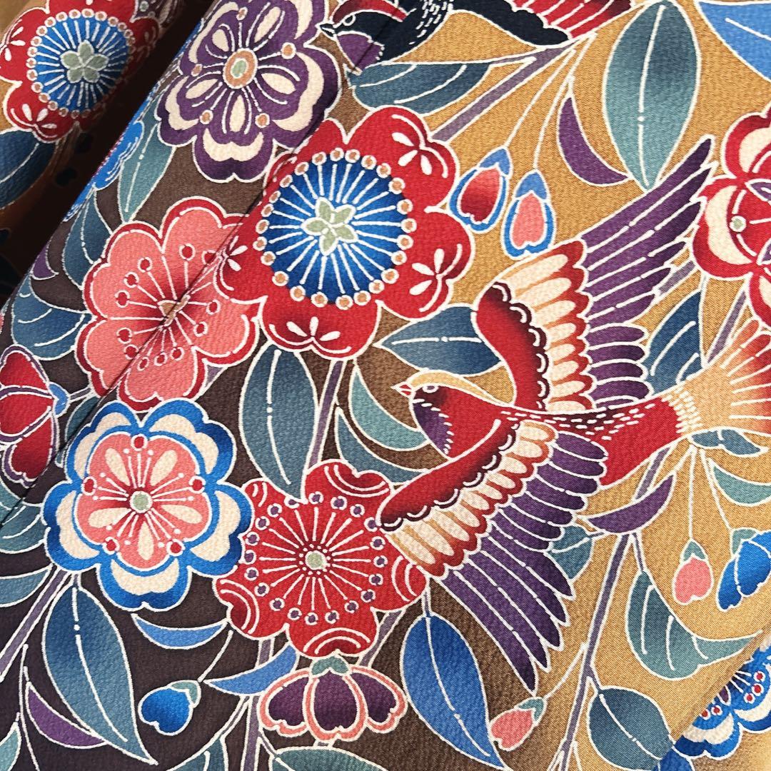 振袖　フルセット　紅型　黄色　花鳥文様　小鳥　華やか　豪華　m2