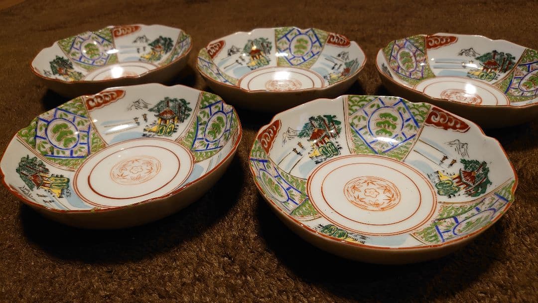 古伊万里　伊万里　なます皿　色絵　山水　５客