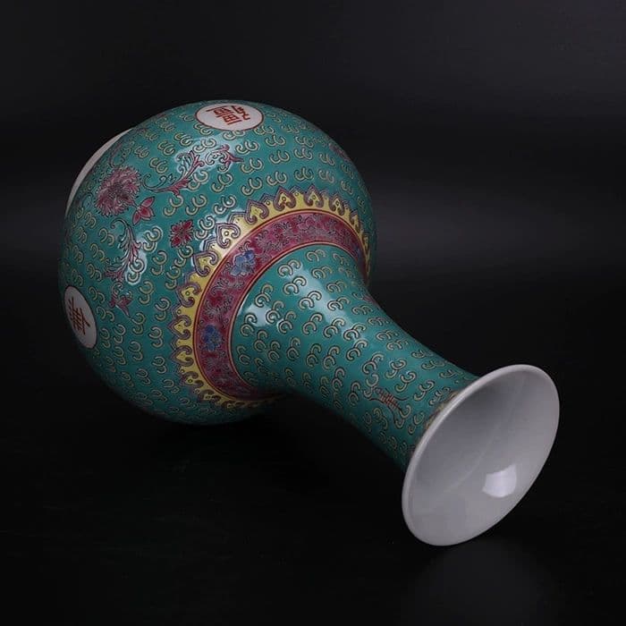 緑地パステル万寿無疆紋賞瓶 景徳鎮 陶磁器 装飾品 現代工芸品 美術品 置物