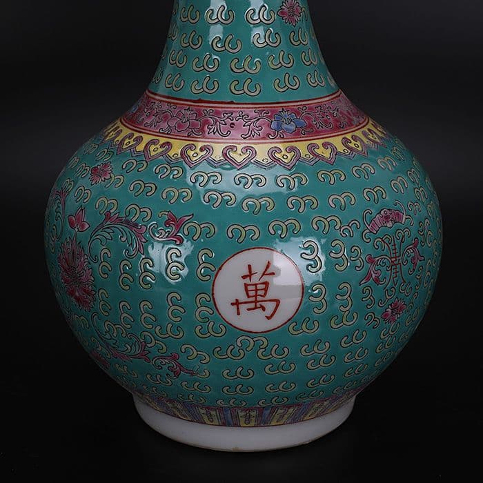 緑地パステル万寿無疆紋賞瓶 景徳鎮 陶磁器 装飾品 現代工芸品 美術品 置物