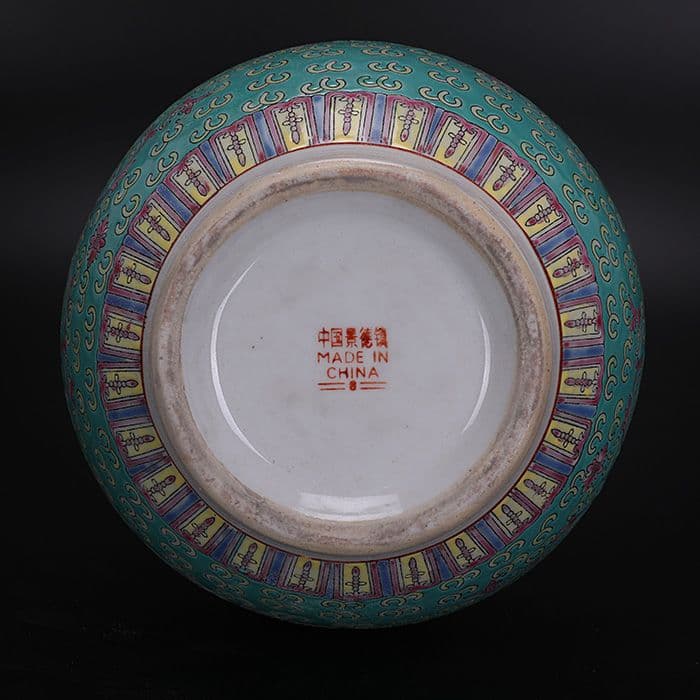 緑地パステル万寿無疆紋賞瓶 景徳鎮 陶磁器 装飾品 現代工芸品 美術品 置物