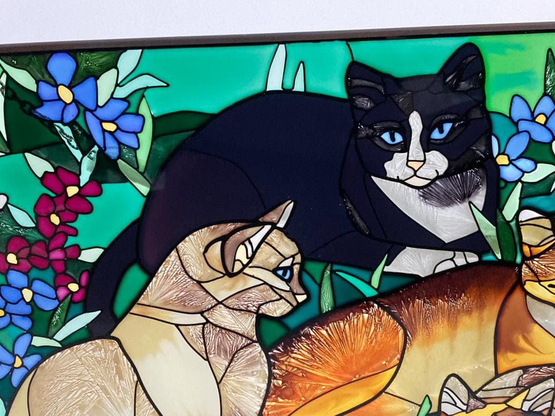 2001年 大判 ティファニー キャット ジョン・ベーカー ステンドグラス 猫