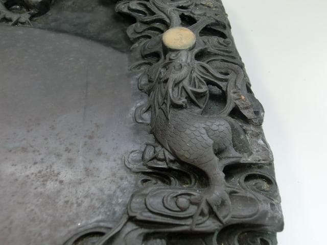硯■端州石硯 端渓硯 龍彫刻 中国硯 竜紋 蓋付き 書道道具 時代物 骨董品■