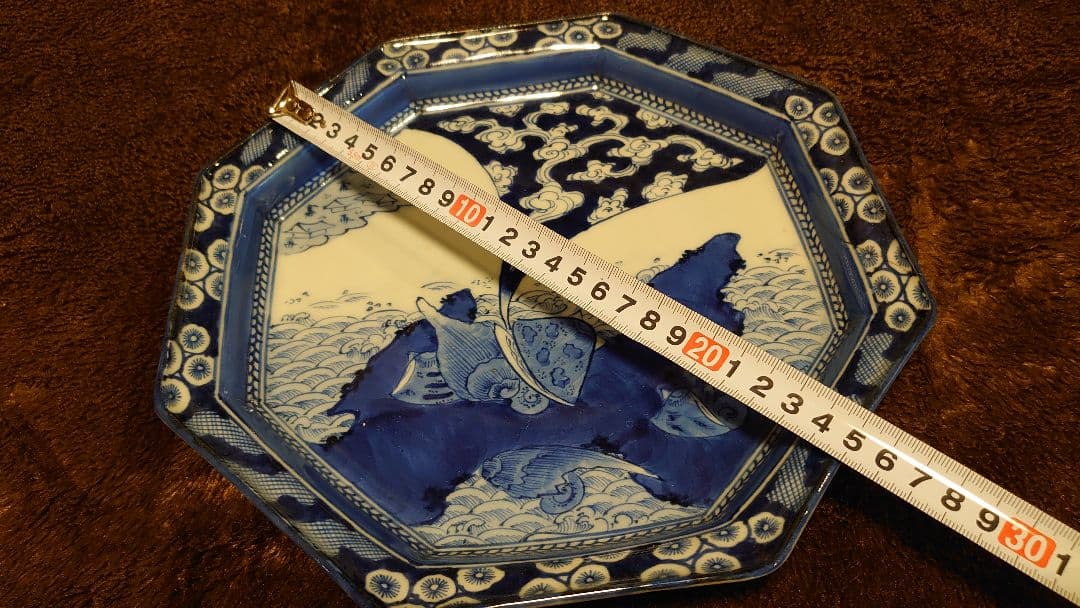 古伊万里　伊万里　染付　八角皿　龍宮城　江戸期　蔵出し　１客