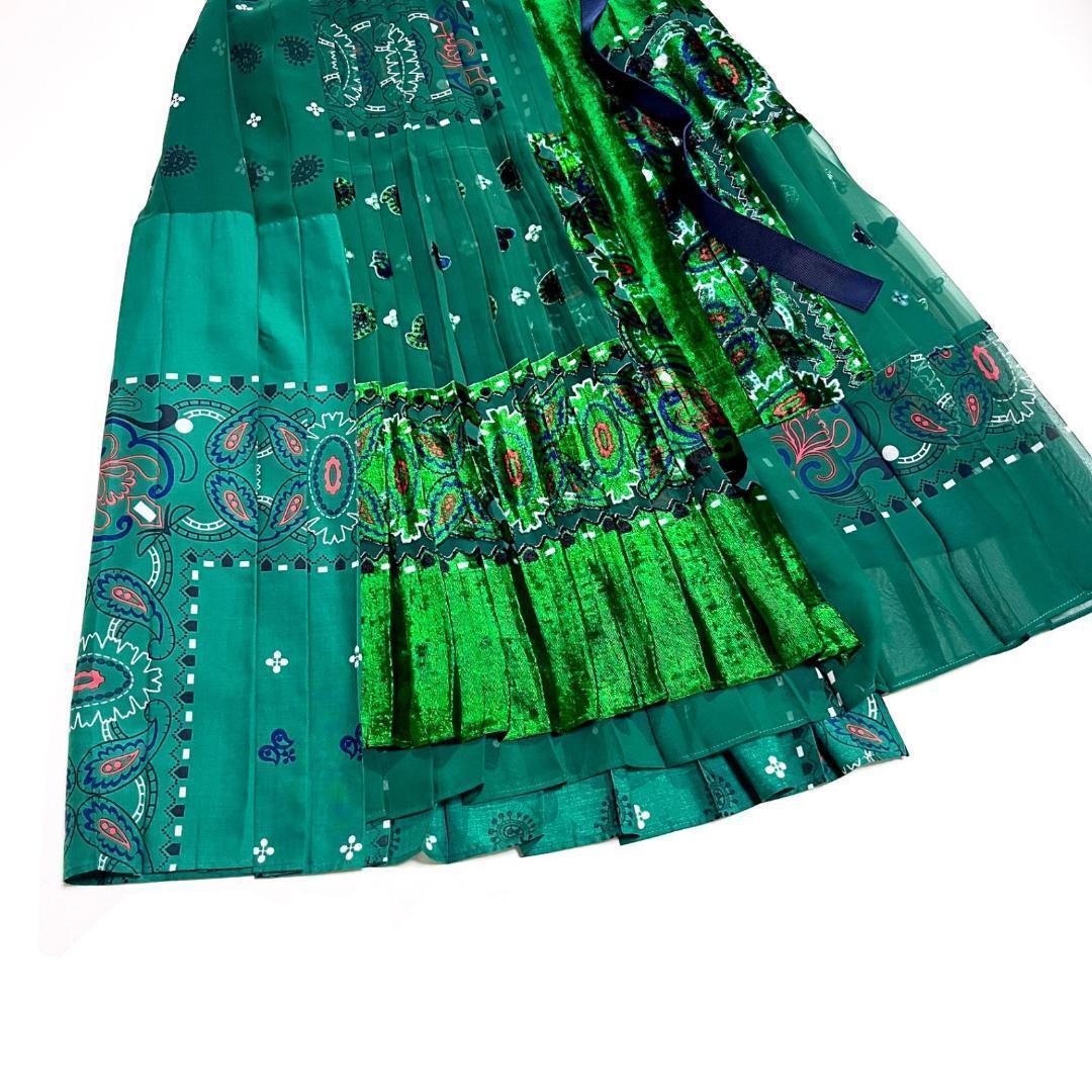 h20 sacai 定11万 アシンメトリープリーツスカート ベロアペイズリー柄