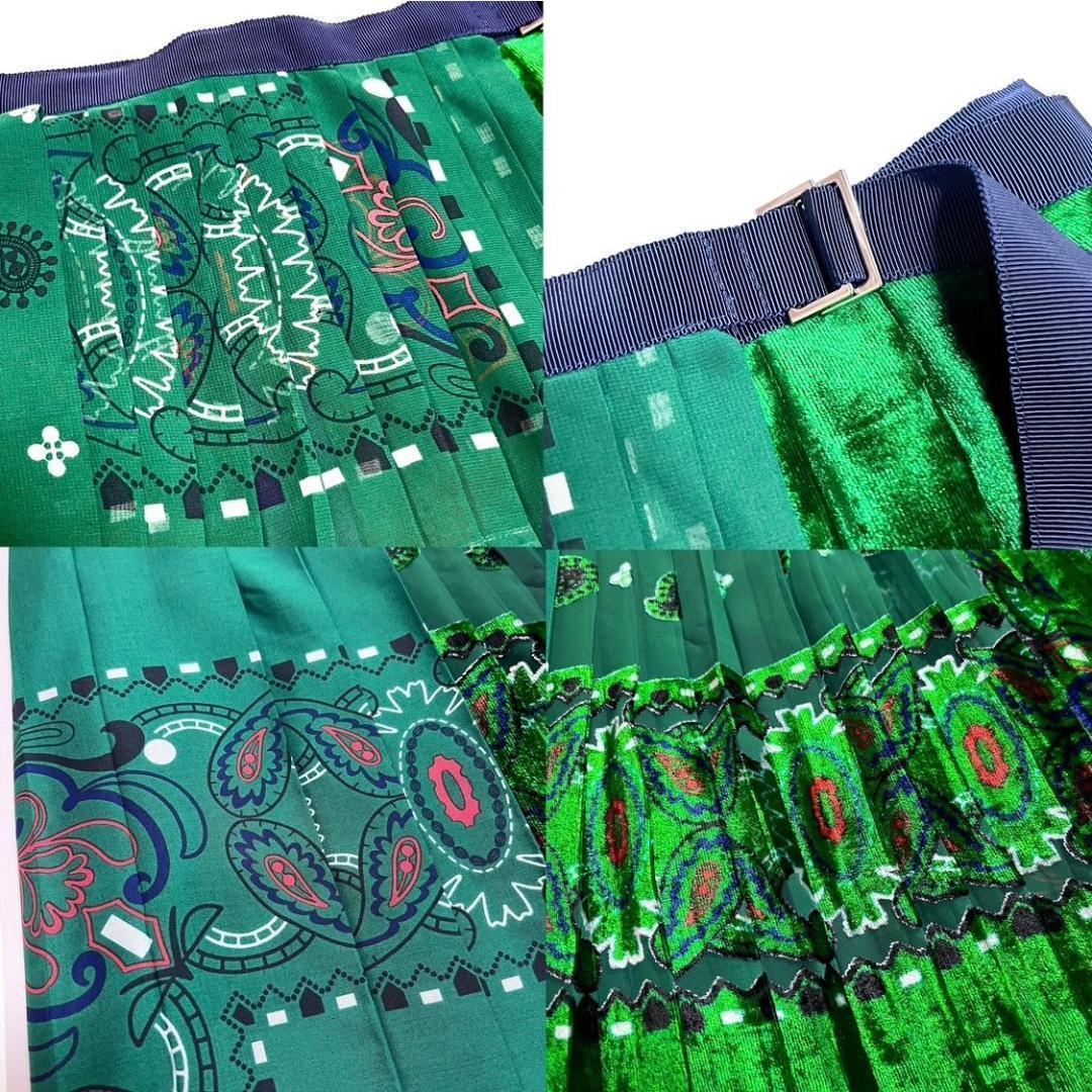 h20 sacai 定11万 アシンメトリープリーツスカート ベロアペイズリー柄