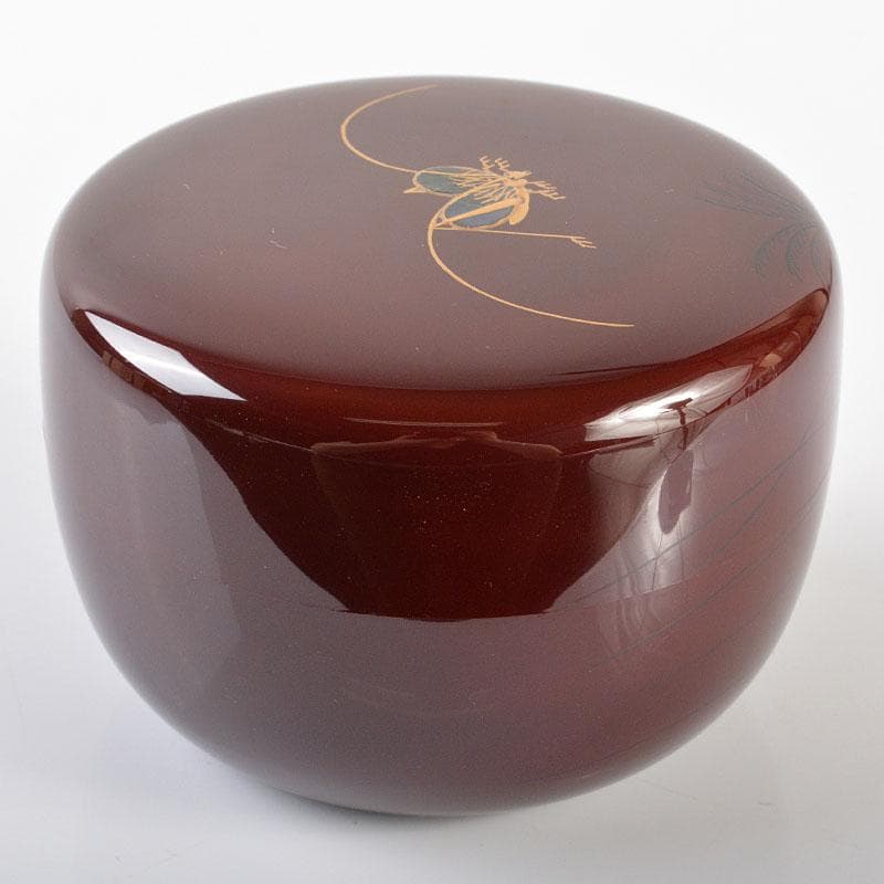 茶道具　加賀蒔絵師　竹内幸斎作　螺鈿装飾　鈴虫蒔絵　平棗　共箱　V　R6957