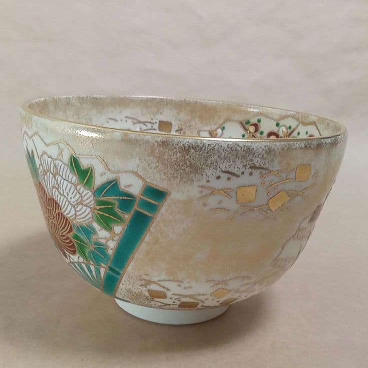 抹茶茶碗　亰焼　金砂子扇面