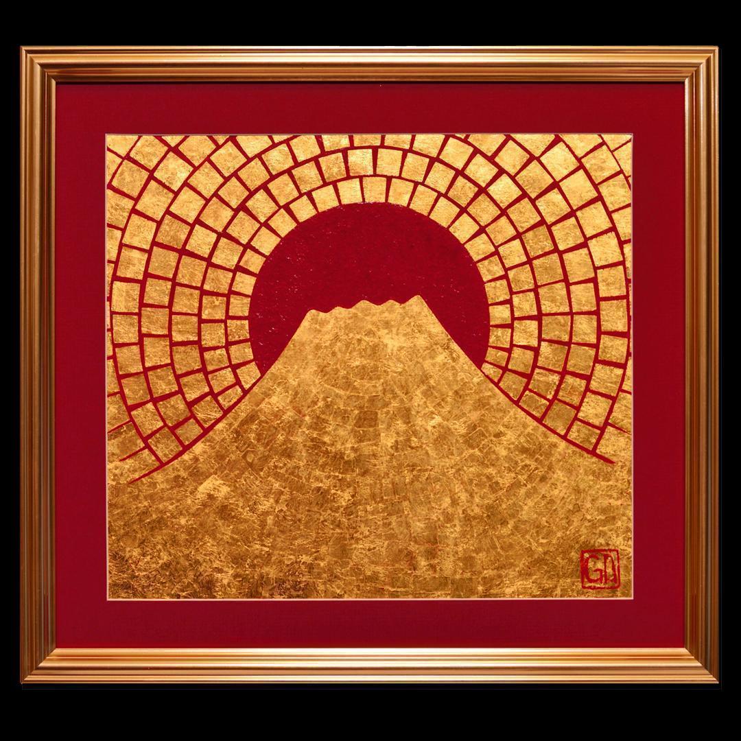 ●お部屋に純金の輝きを●太陽富士山●がんどうあつし絵画油絵作者直接金沢国産24K