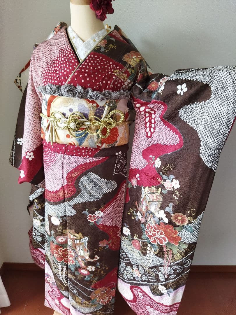 riy＊様　434.練習用にも！　振袖と袋帯2点セット　正絹　フルセット　成人式