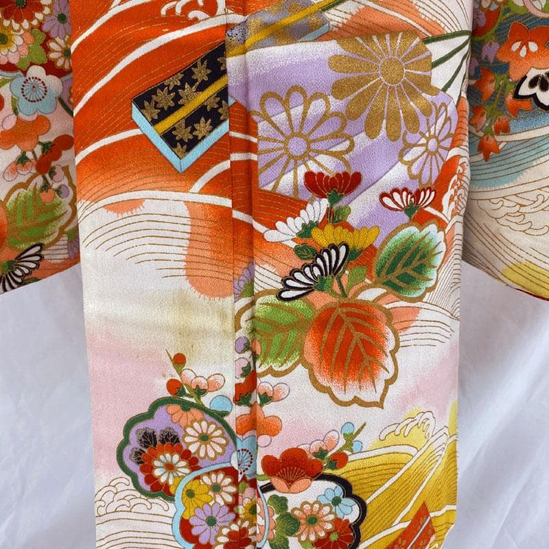 508ag11◎七五三 七歳 女児 アンティーク着物&丸帯 総柄 レトロ 白◎