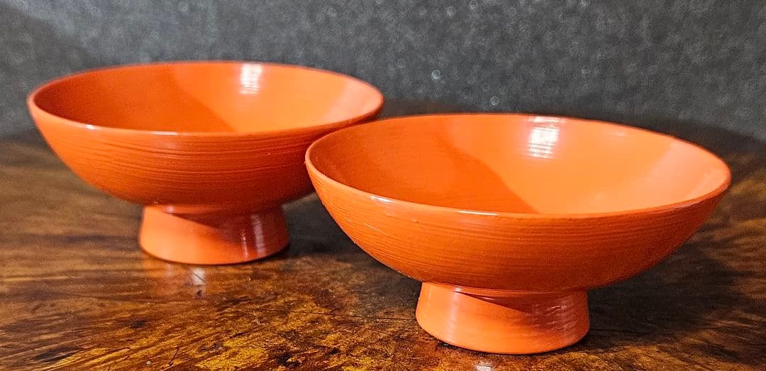 【時代古作品❗】明治時代頃　大徳寺好　洗朱漆塗盃　陶器製漆塗り　酒杯　酒器　2客