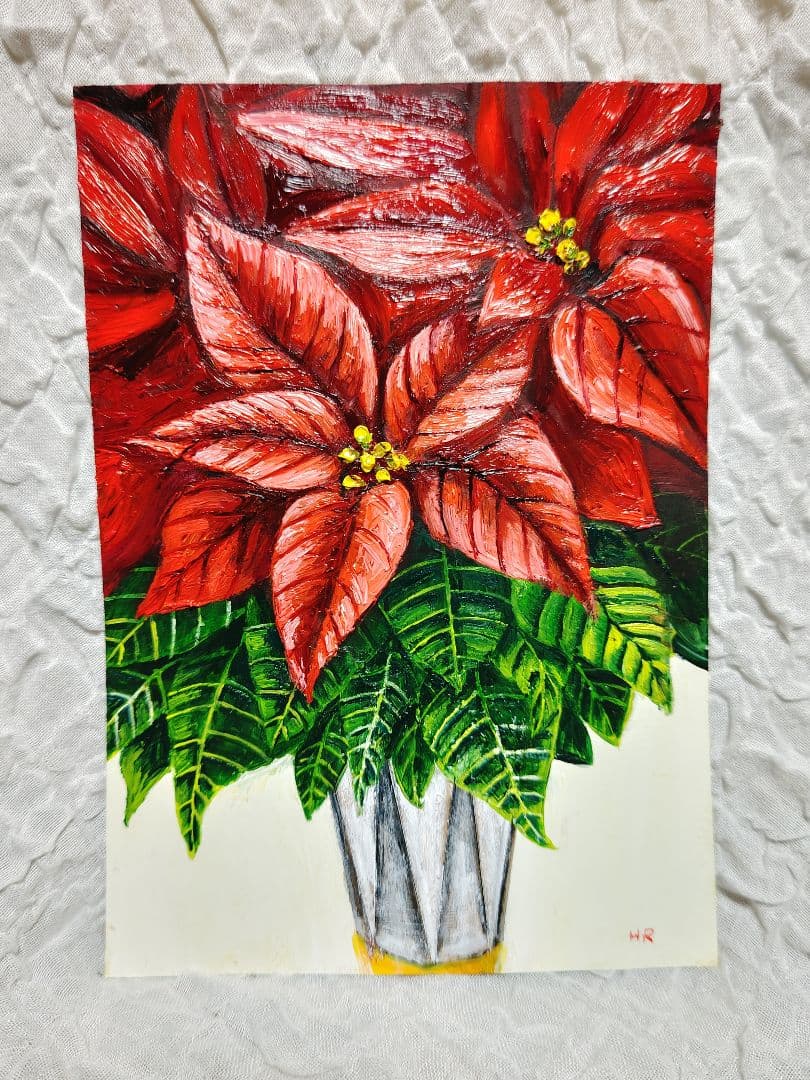 油絵 絵画 【ポインセチア】