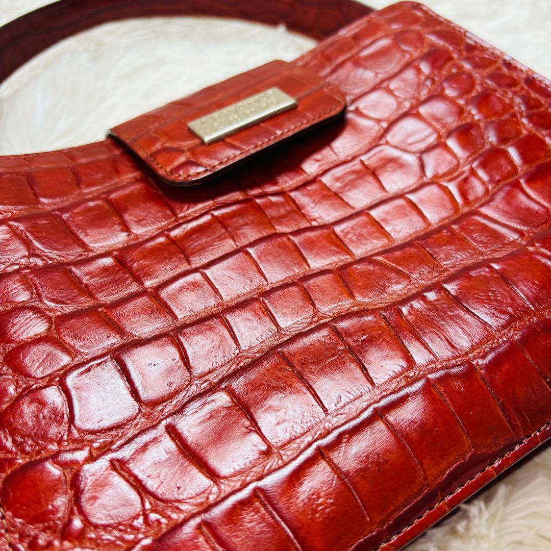 ガラバーニ　クロコダイル　ハンドバッグ　silverプレート　ブラウン　本革