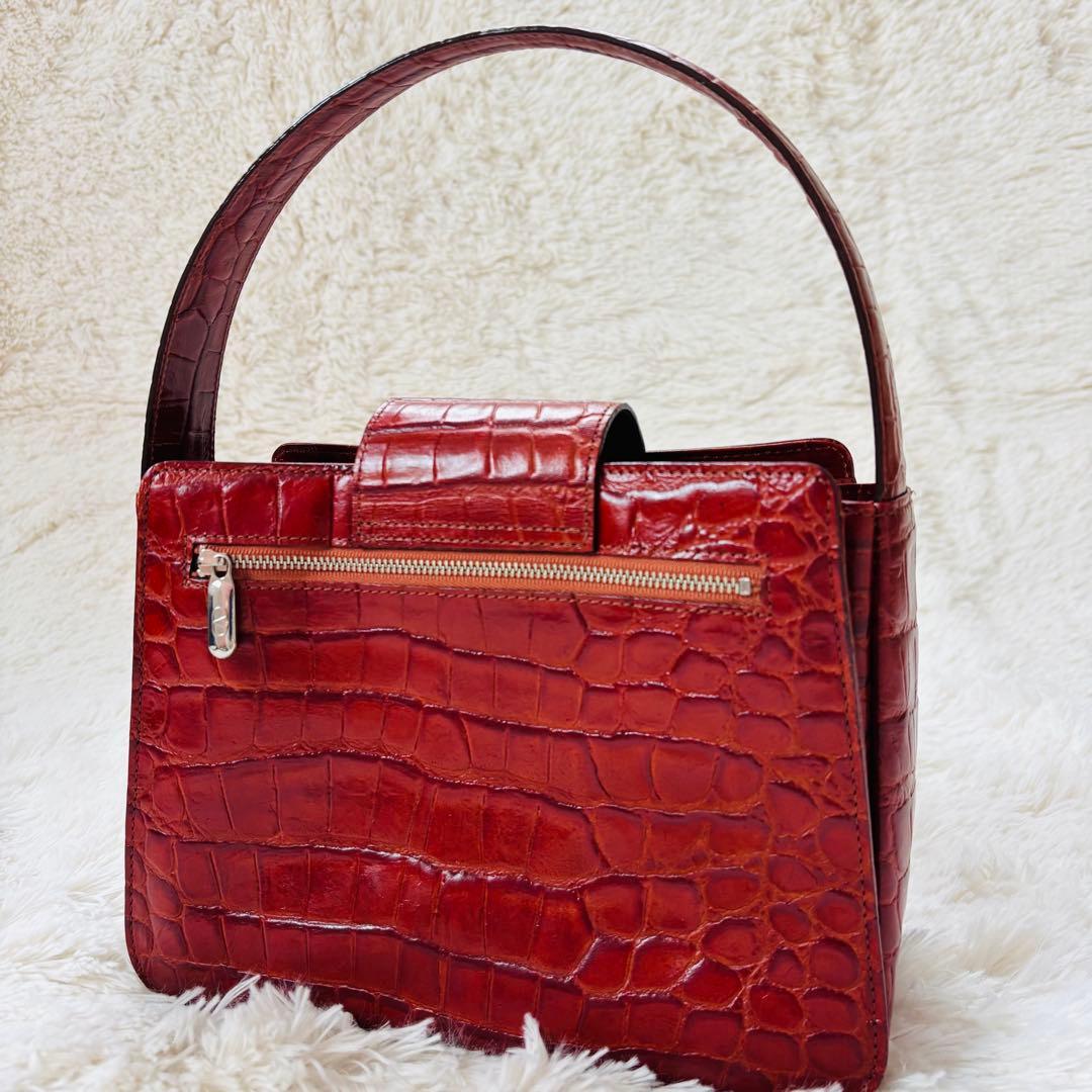 ガラバーニ　クロコダイル　ハンドバッグ　silverプレート　ブラウン　本革