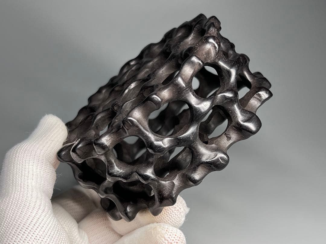 唐木　花台　透かし彫り　花瓶台　細工彫