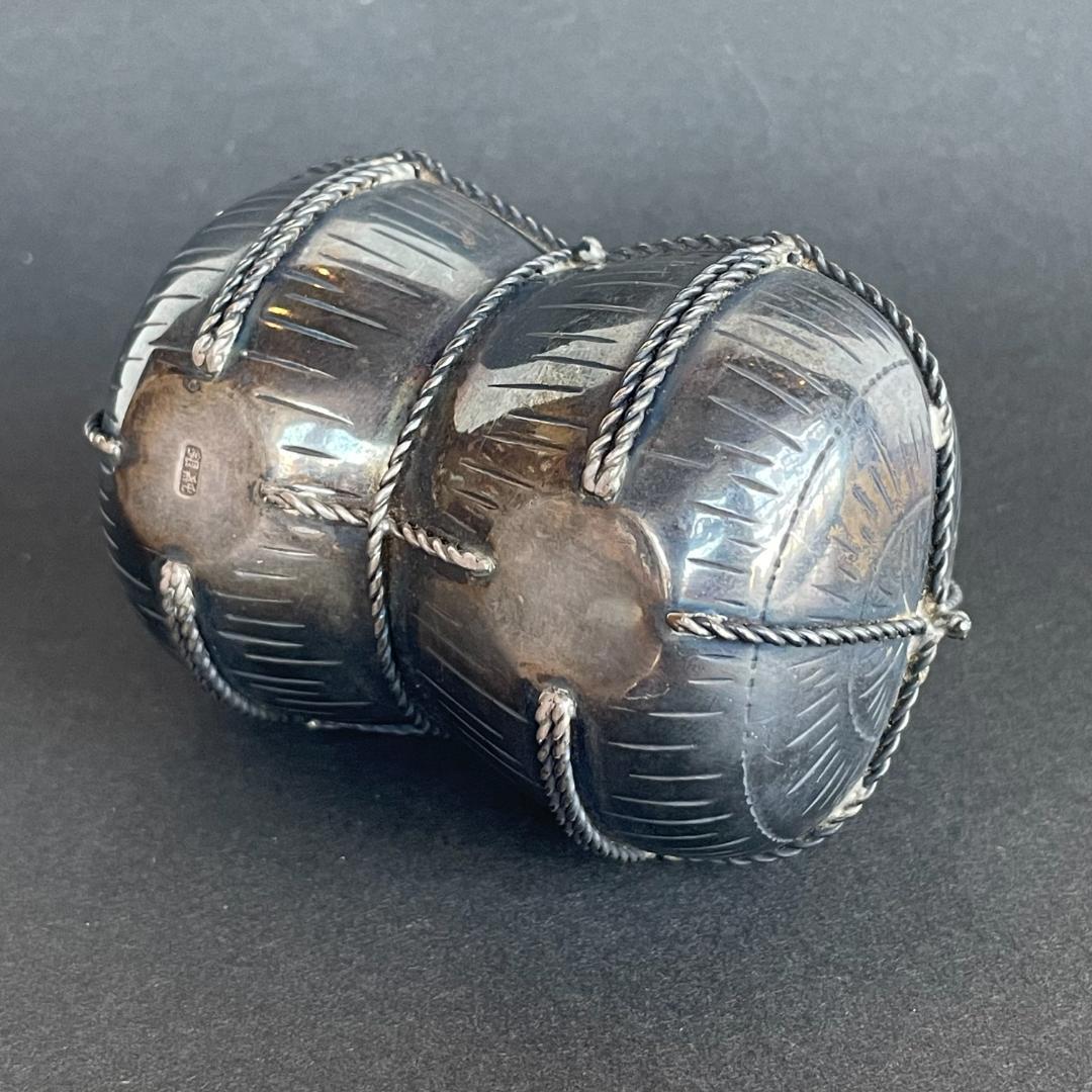 純銀製 米俵 置物 オブジェ 蓋もの 小物入 開閉式 シルバー 109g
