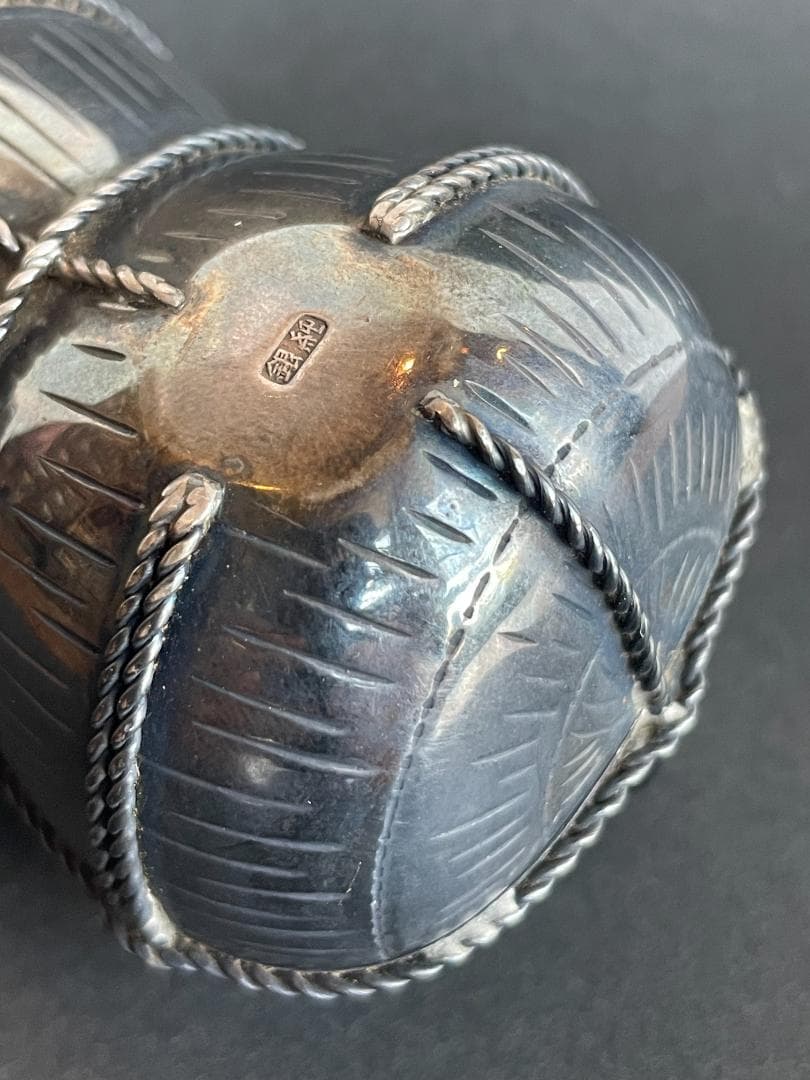 純銀製 米俵 置物 オブジェ 蓋もの 小物入 開閉式 シルバー 109g