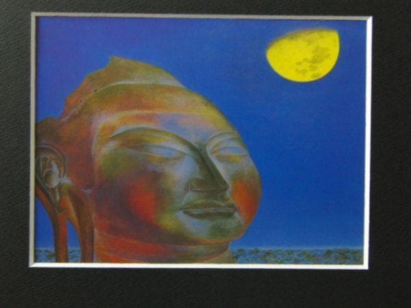 奥谷博、『佛頭』、希少画集より、状態良好、新品木製額・額装付