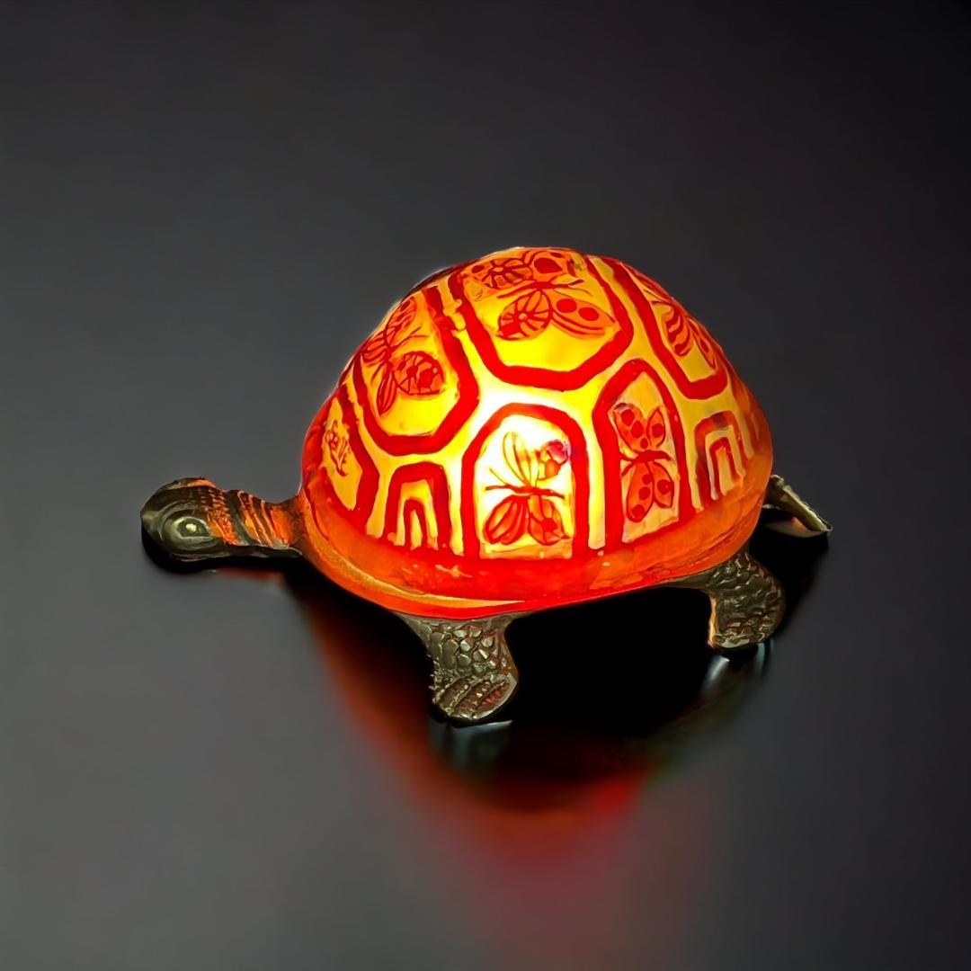 【証明書】エミールガレ　一灯ランプ 　亀紋　カメオ彫り　被せガラス　高さ10ｃｍ