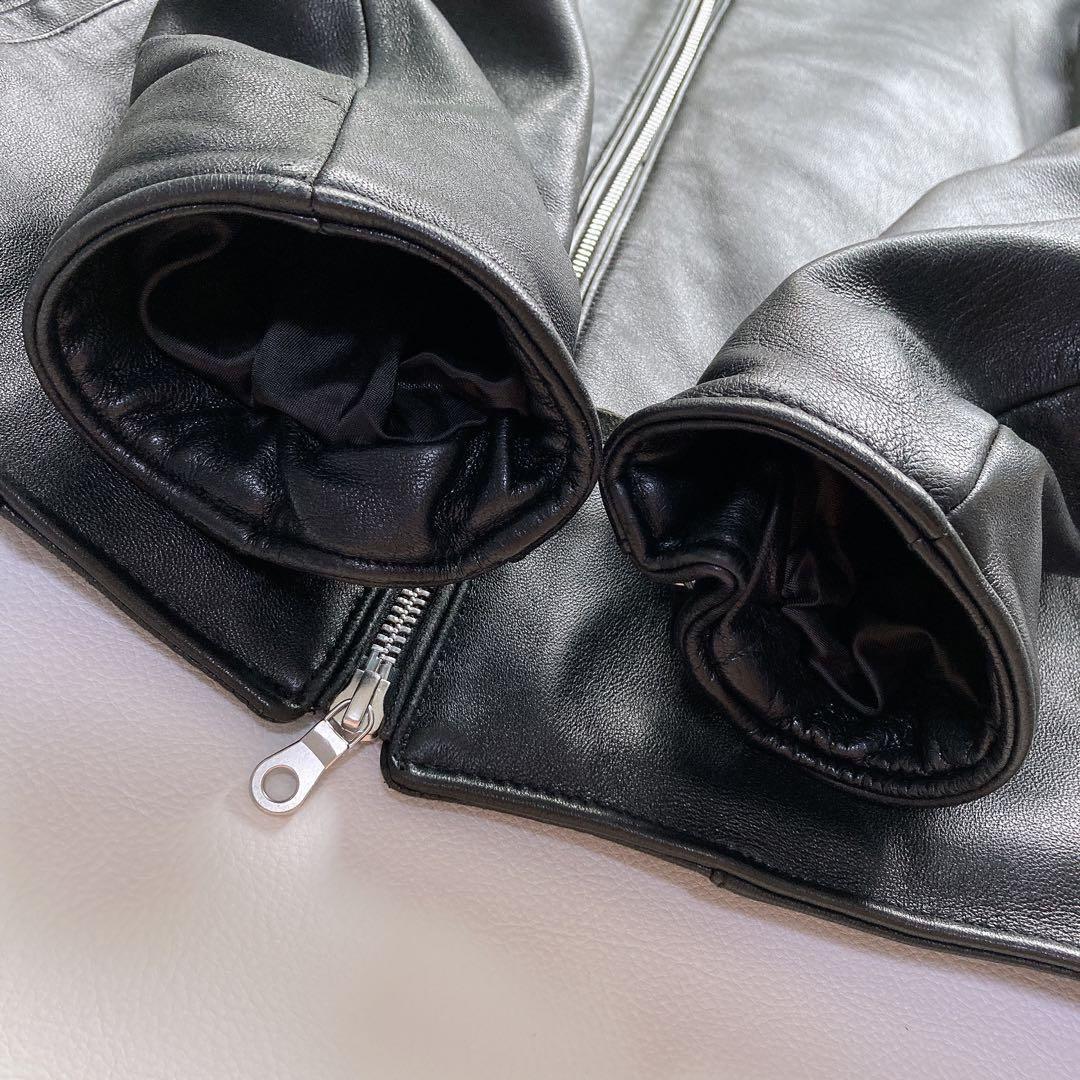 美品 ナノユニバース シングルライダースジャケット L 羊革 ブラック 黒