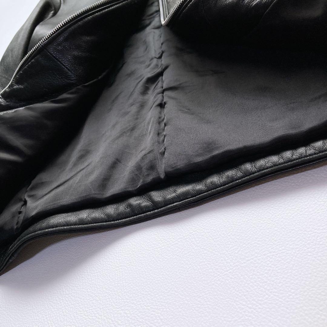 美品 ナノユニバース シングルライダースジャケット L 羊革 ブラック 黒