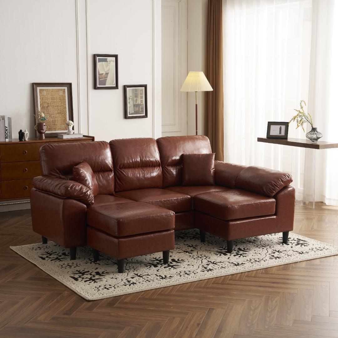 PU ソファ ソファーセット 5人掛け 2-5人掛け L字 クッション付 肘付き