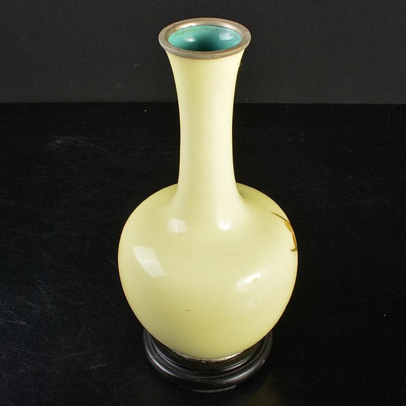 七宝焼　田村七宝工芸　梅文　花瓶　唐木台付　時代箱付　V　R7445