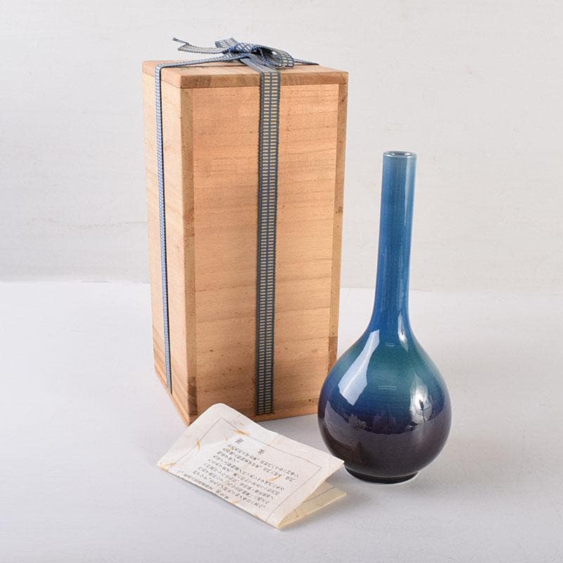 九谷焼 柳雨軒　三代八十吉　徳田正彦作　彩釉　花入　共箱　M　6917