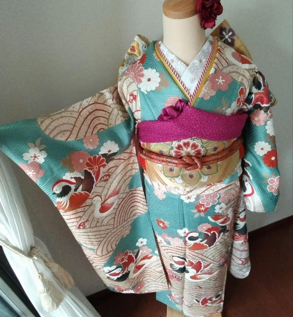 ナチ様　437.レトロ可愛い振袖8点セット　正絹　フルセット　成人式