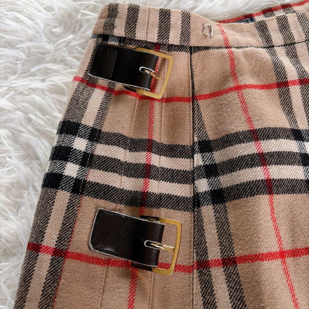 美品✨【バーバリーズ】ウール100%巻きプリーツスカート ノバチェック ベージュ