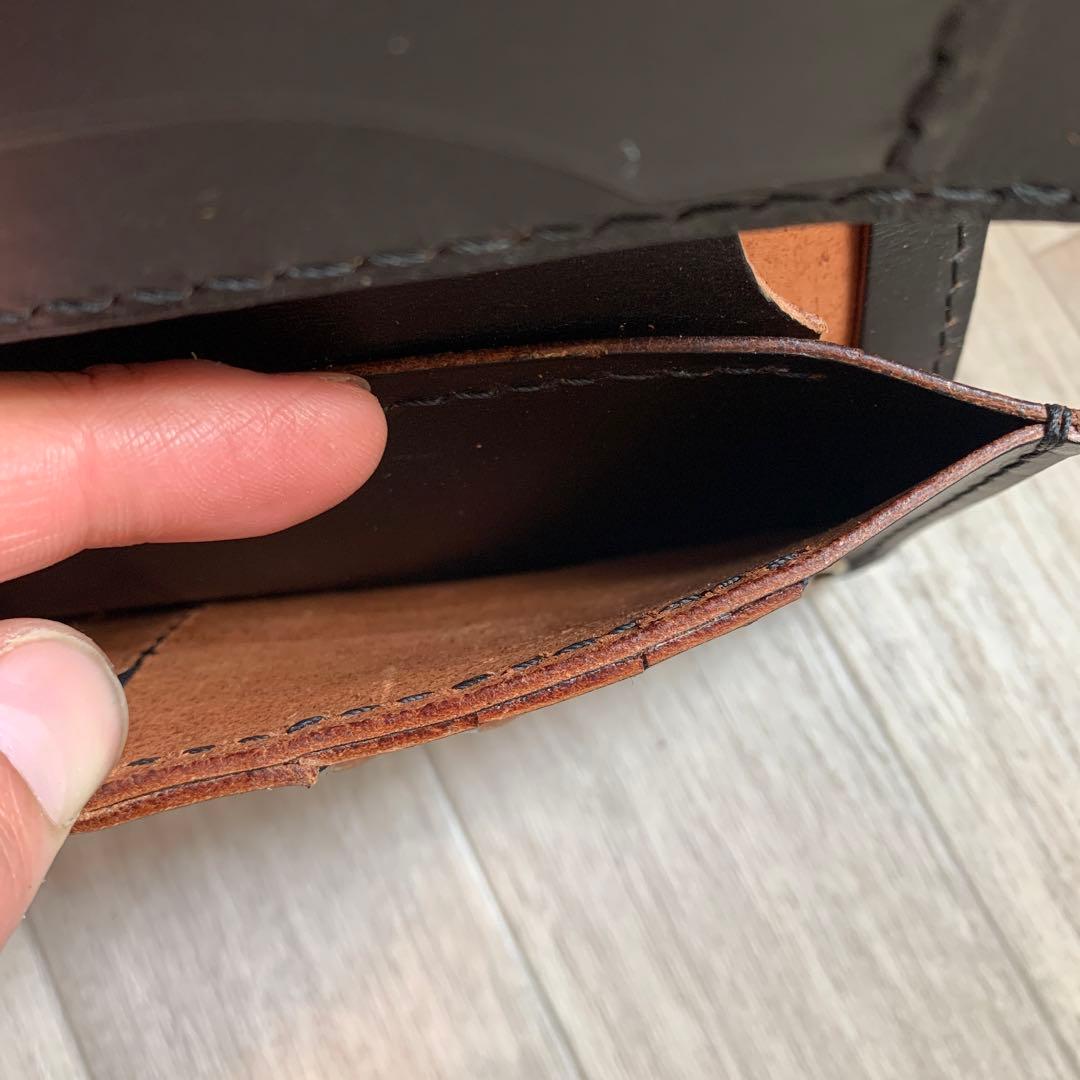 【茶芯ブラック】トラッカーウォレット　ミドル　ニッケル　お札を折らずに収納