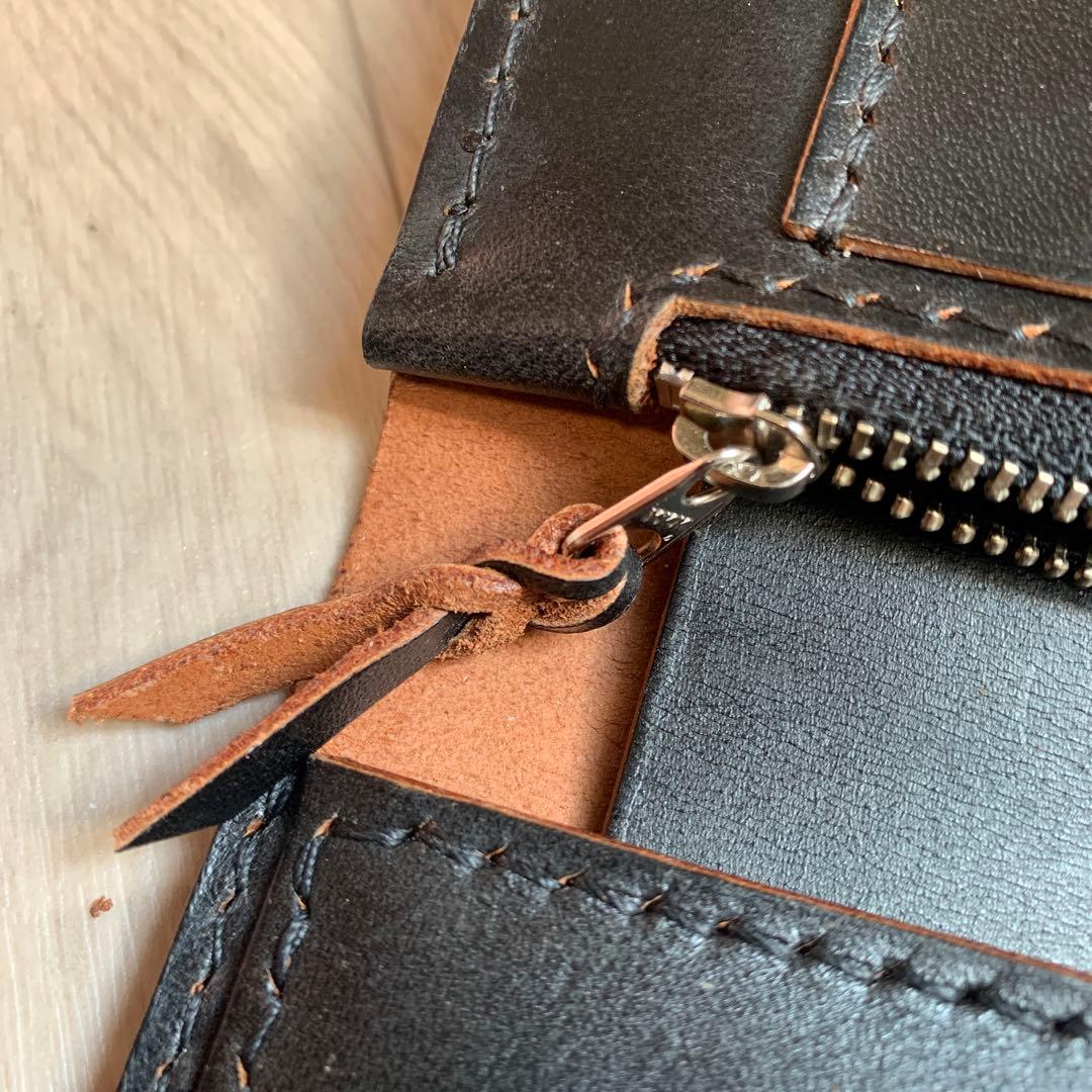 【茶芯ブラック】トラッカーウォレット　ミドル　ニッケル　お札を折らずに収納