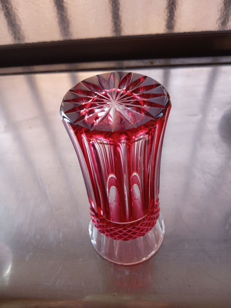 薩摩切子　一口ビールグラス　赤　色被せグラス　薩摩ガラス工芸作