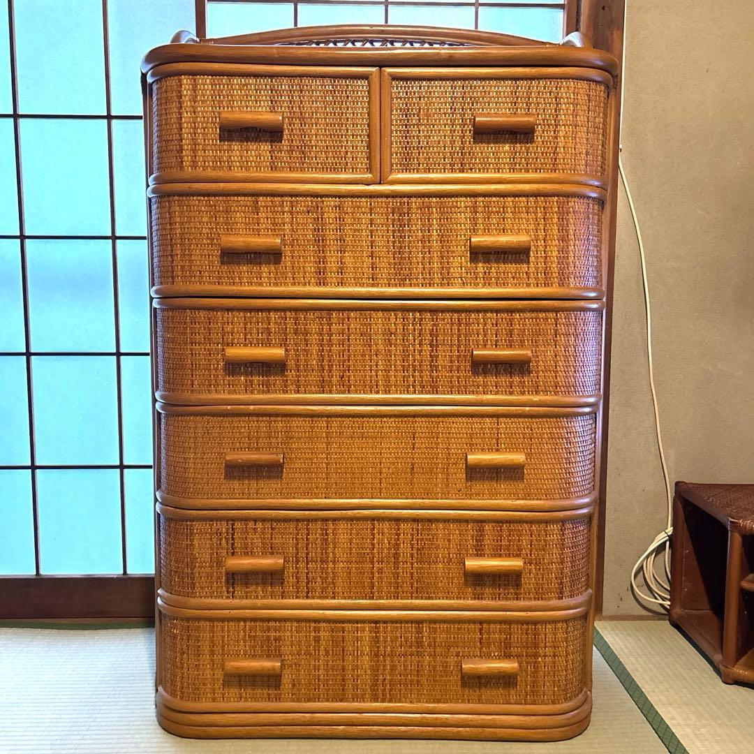 ラタン　家具　6段チェスト（タンス）　ヴィンテージ　昭和レトロ